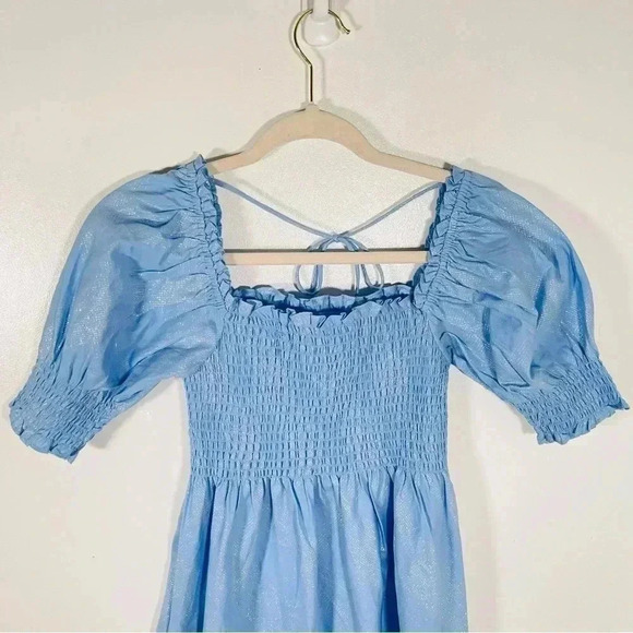 Hill House Athena Nap Dress Light Blue Glitter Check Size XS Wedding Guest - Picture 7 of 8